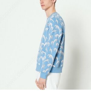 Sandro Paris Blue Palm Tree Print Cotton Crewneck